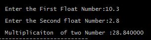 Program in c to multiply two floating point numbers