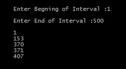 Output of Program in C to Display Armstrong Number Between Two Intervals