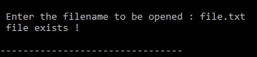 Output of C file handling program to check a specified file exists or not using the access() function