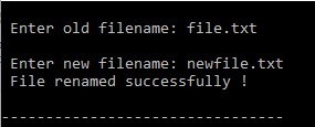 Output of C file handling program to rename a file using the rename() function