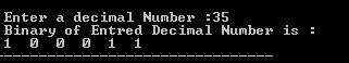 Output of C Program using function to Convert Decimal to Binary using function