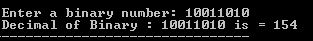 Output of C Program using function to Convert a binary number to decimal