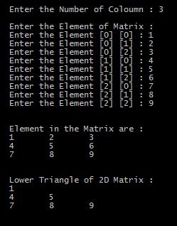 Output of Program in C to Print Lower Triangle of 2D Matrix