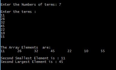 Output of Program in C to Find the Second Largest & Smallest Elements in an Array