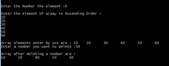 Output of Program in C to delete a number from array that is already stored in ascending order