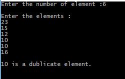 Output of Program in C to find array of integers containing duplicate elements