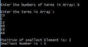 Output of Program in C to find position of smallest element in array