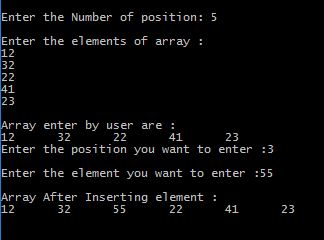 Output of Program in C to insert an element at given position in an array