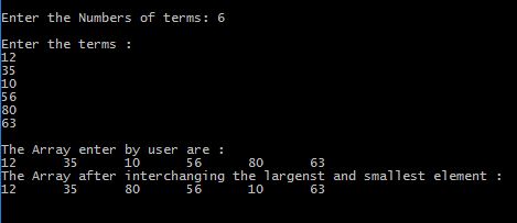 Output of Program in C to interchange largest and smallest element in an Array