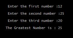 Output of Program in C to find the greatest of three number using pointer