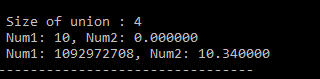 Output of C program to find the size of the union